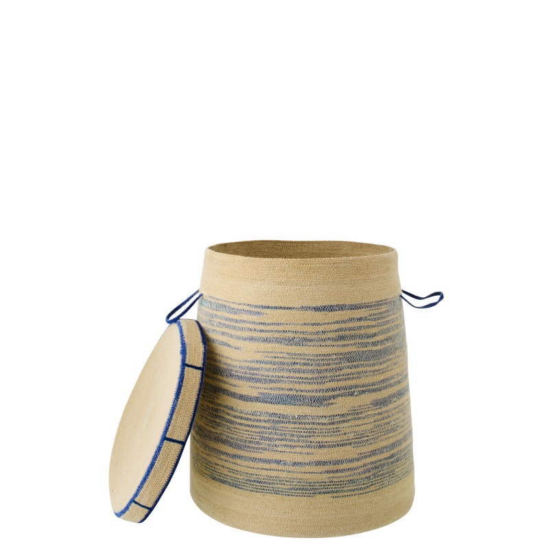 Cesto com tampa em junco azul e bege 51x51x60 cm Cesto com tampa em junco azul e bege 51x51x60 cm