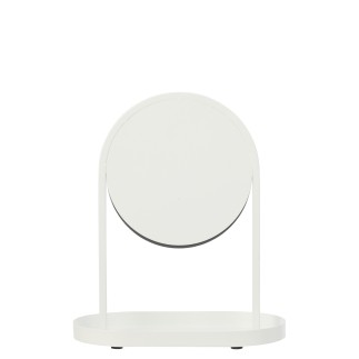 Specchio da tavolo con ripiano in metallo bianco 28x16x32 cm