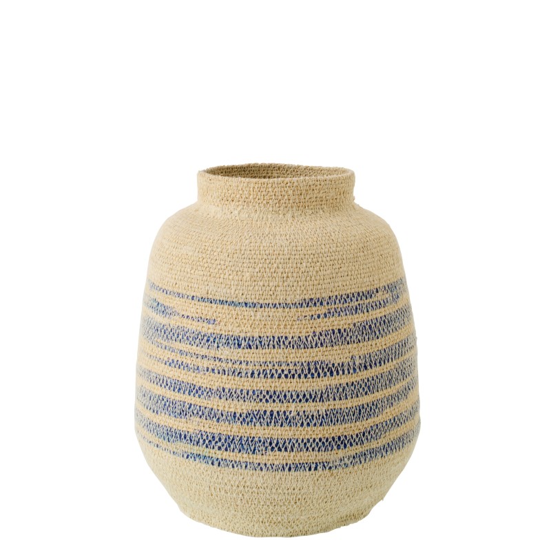 Cesto em junco azul e bege 23x23x29 cm Cesto em junco azul e bege 23x23x29 cm