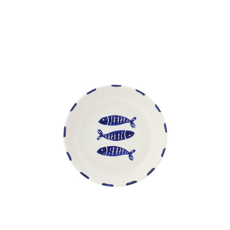 Plat rond poisson en céramique bleu 25x25x6 cm Plat rond poisson en céramique bleu 25x25x6 cm