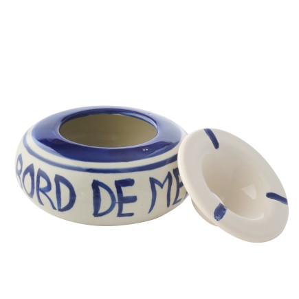 Cendrier bord de mer en céramique bleu 14x14x7 cm