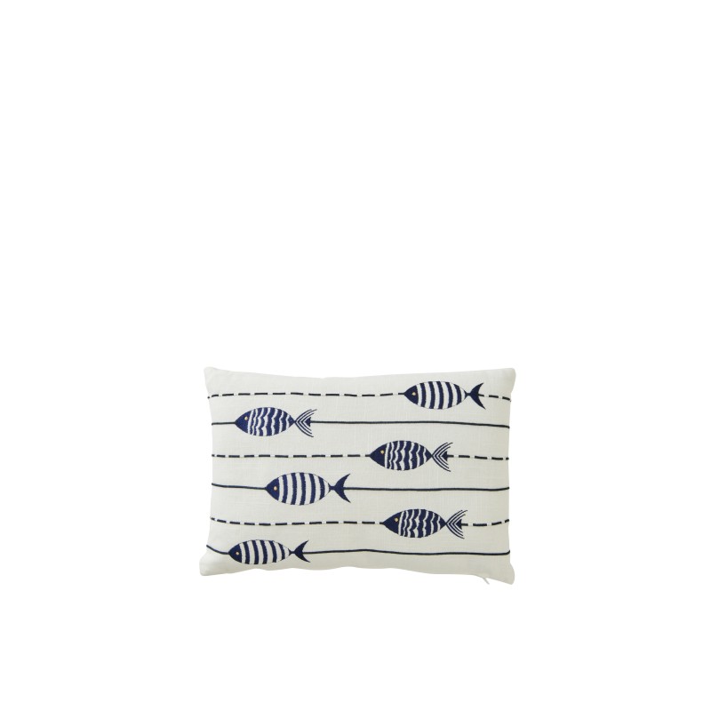 Almofada retangular em algodão azul e branco com padrão de peixes 45x30x10 cm Almofada retangular em algodão azul e branco com padrão de peixes 45x30x10 cm