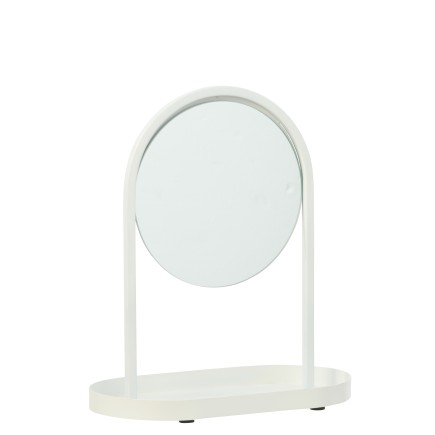 Specchio da tavolo con ripiano in metallo bianco 28x16x32 cm
