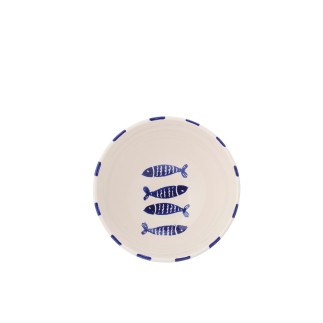 Saladier décoré poisson en céramique bleu 28x28x14 cm