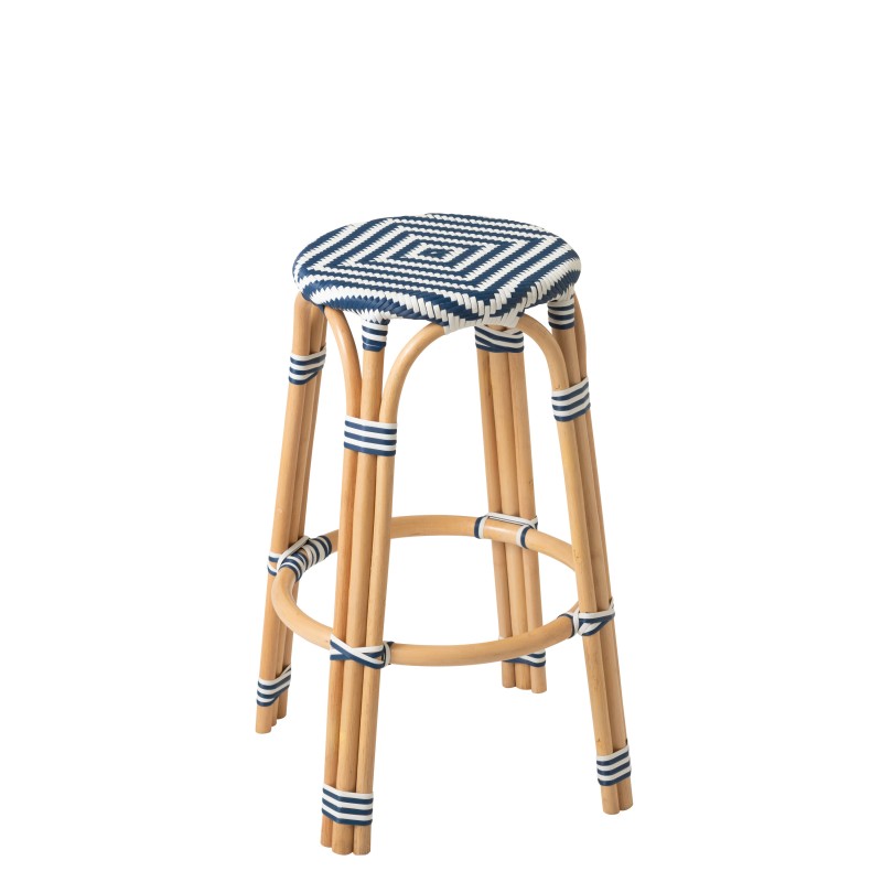 Tabouret bistro en rotin blanc et bleu 53x53x66 cm Tabouret bistro en rotin blanc et bleu 53x53x66 cm