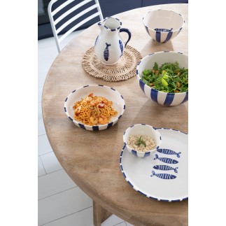 Assiette plate décoré poisson en céramique bleu 34x34x2.5 cm