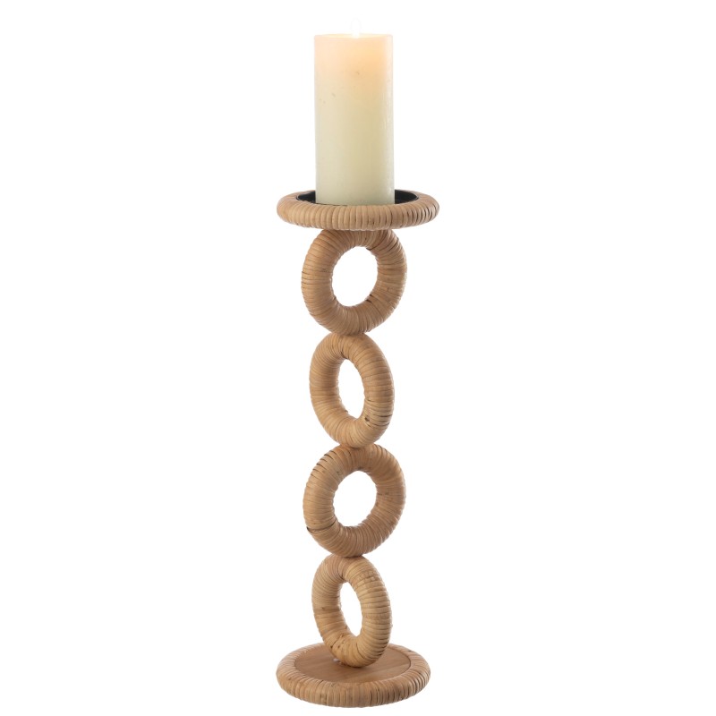 Candelabro anillo de madera beige 14x14x45 cm Candelabro anillo de madera beige 14x14x45 cm