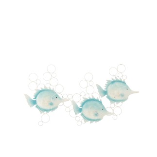 Decoração de parede 3 peixes em metal azul claro 78x5x41,9 cm