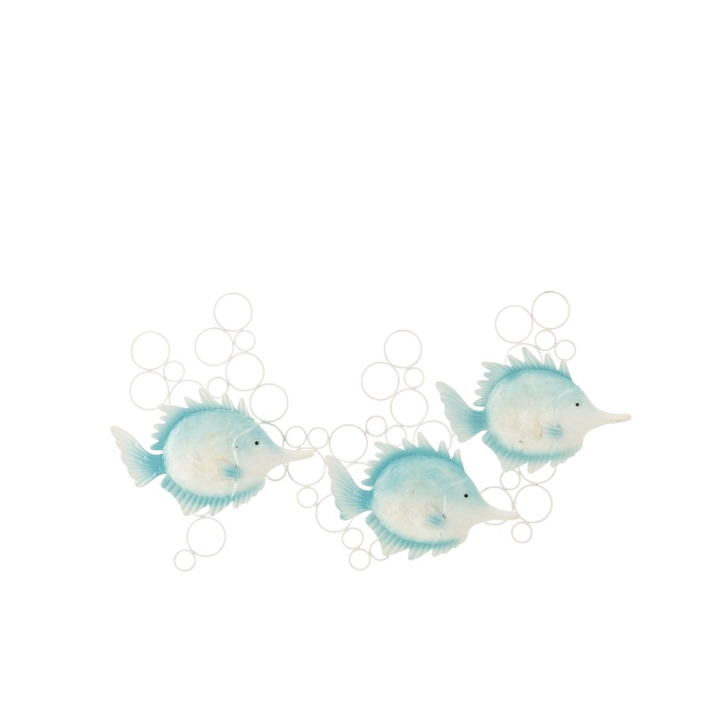 Décoration murale 3 poissons en métal bleu clair 78x5x41.9 cm