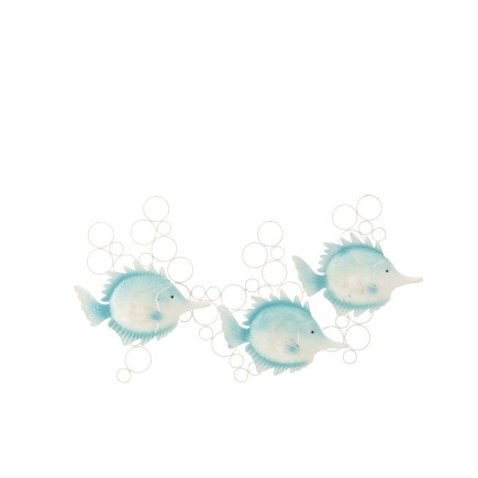 Decoração de parede 3 peixes em metal azul claro 78x5x41,9 cm