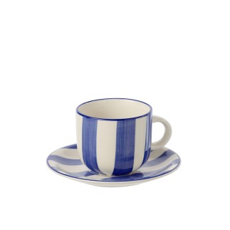 Taza y platillo de cerámica blanca y azul 15 x 15 x 8 cm