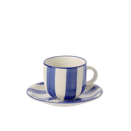 Tasse et sous-tasse en céramique blanc et bleu 15x15x8 cm