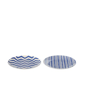 Caja con 2 platos de postre de cerámica azul 20,5 x 20,5 x 2,2 cm