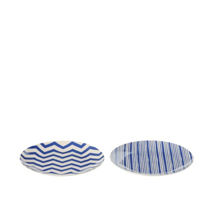 Boite 2 assiettes à dessert en céramique bleu 20.5x20.5x2.2 cm