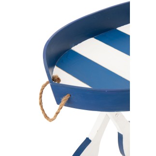 Tavolino da barca in legno bianco e blu 64x41,2x73,5 cm