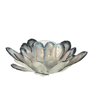 Portavelas de metal blanco roto 26,5 x 25,5 x 10 cm