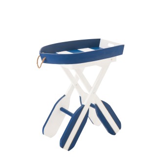 Table d’appoint bateau en bois blanc et bleu 64x41.2x73.5 cm
