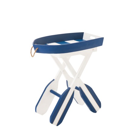 Mesa auxiliar em madeira branca e azul 64x41,2x73,5 cm