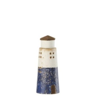 Lampada in legno di paulownia bianco e blu 8x8x19 cm