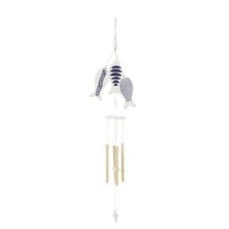 Carillon a forma di faro in legno e corda bianco e blu 7x7x67 cm