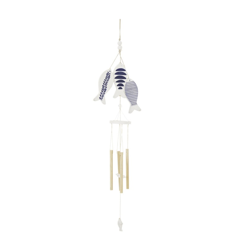 Carillon phare en bois et corde blanc et bleu 7x7x67 cm Carillon phare en bois et corde blanc et bleu 7x7x67 cm