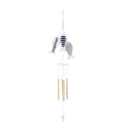 Carillon a forma di faro in legno e corda bianco e blu 7x7x67 cm