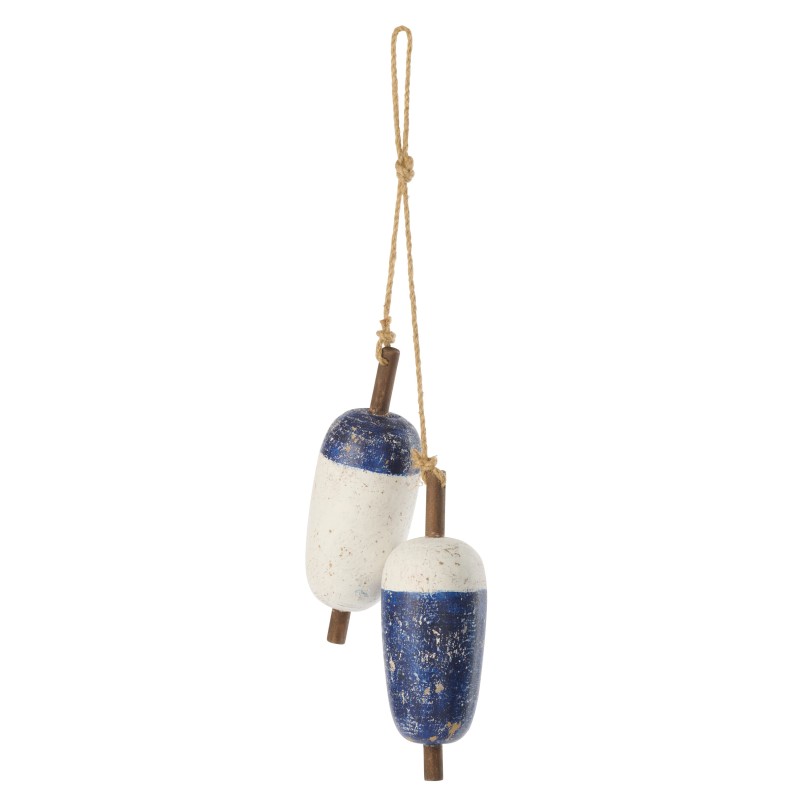 Suspension bouées en bois de paulownia blanc et bleu 38x19.5x6.5 cm Suspension bouées en bois de paulownia blanc et bleu 38x19.5x6.5 cm