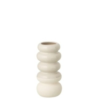 Vaso con anelli in porcellana bianco sporco 10,5x10,5x23,5 cm