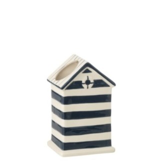 Cache-pot cabane plage en porcelaine bleu 12.5x10x20.5 cm