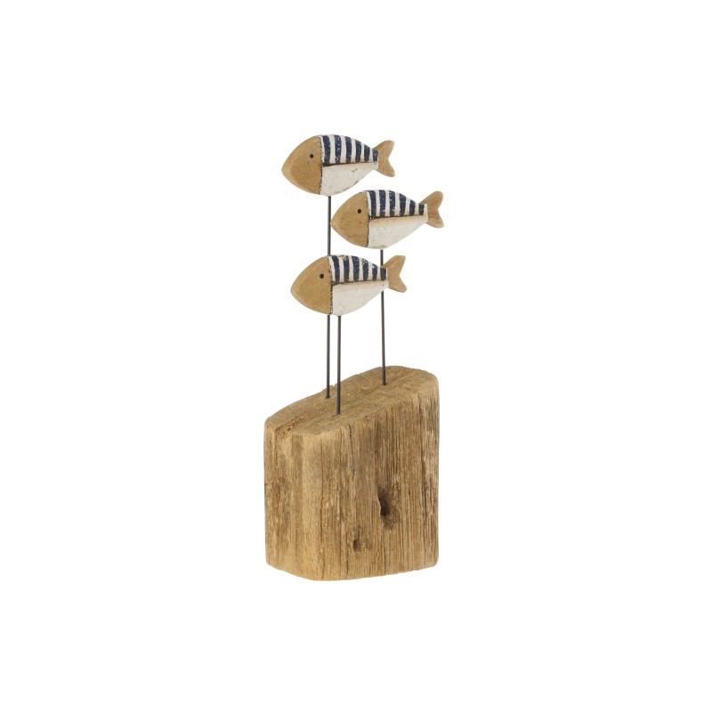 Banc de poissons en bois de paulownia naturel et bleu 12x8x26.5 cm Banc de poissons en bois de paulownia naturel et bleu 12x8x26.5 cm