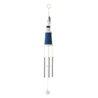 Carillon faro in legno e corda blu 6x6x60 cm