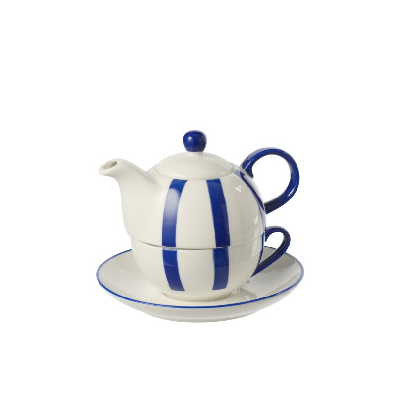 Teiera con tazza in ceramica bianca e blu 17x11x18,5 cm Teiera con tazza in ceramica bianca e blu 17x11x18,5 cm