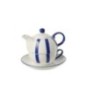 Théière avec tasse en céramique blanc et bleu 17x11x18.5 cm Théière avec tasse en céramique blanc et bleu 17x11x18.5 cm
