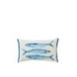 Cojín rectangular con motivos de peces, de algodón azul y blanco, 50 x 30 x 10 cm. Cojín rectangular con motivos de peces, de algodón azul y blanco, 50 x 30 x 10 cm.