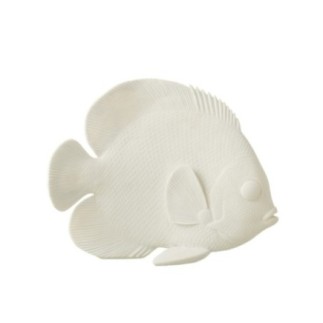 Poisson plat en polyrésine blanc 29x12x23 cm