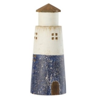 Farolillo de madera de paulownia blanco y azul 12 x 12 x 30 cm
