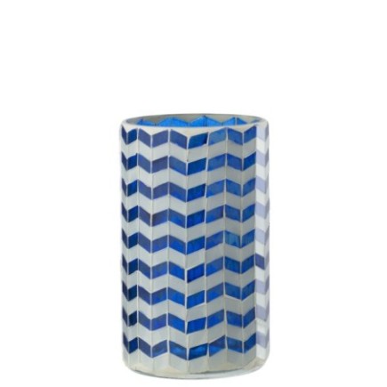 Portacandela in vetro blu 10x10x18 cm