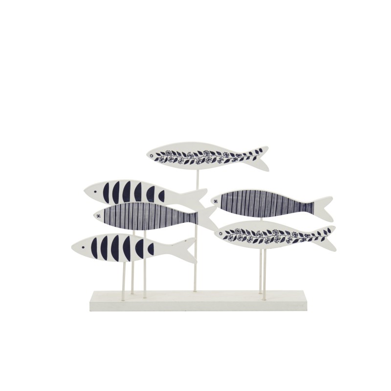 Banc de poissons sur socle en bois bleu 50x10x30 cm Banc de poissons sur socle en bois bleu 50x10x30 cm