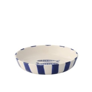 Plat rond poisson en céramique bleu 25x25x6 cm