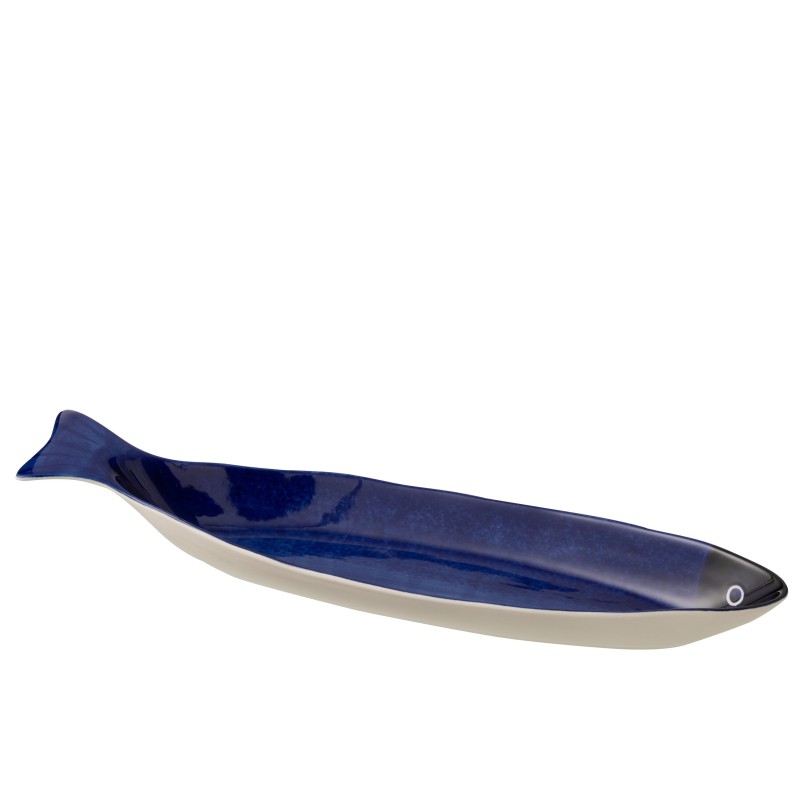 Prato de peixe em porcelana azul 47,5 x 10,5 x 6,5 cm Prato de peixe em porcelana azul 47,5 x 10,5 x 6,5 cm