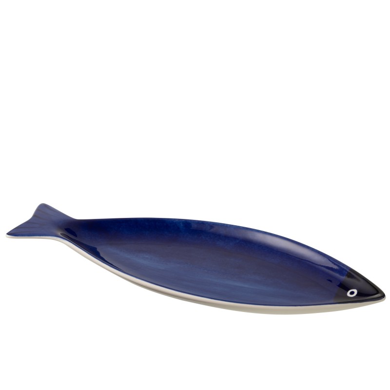 Prato de peixe em porcelana azul 42,5 x 17 x 3 cm Prato de peixe em porcelana azul 42,5 x 17 x 3 cm