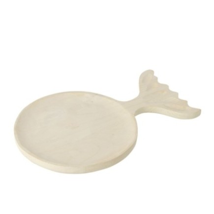 Vassoio decorativo a forma di coda di pesce in legno di paulownia bianco 29x3x45 cm