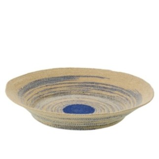 Plateau décoratif en jonc de mer bleu et beige 52x52x9 cm