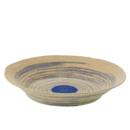 Bandeja decorativa de junco marino azul y beige 52 x 52 x 9 cm