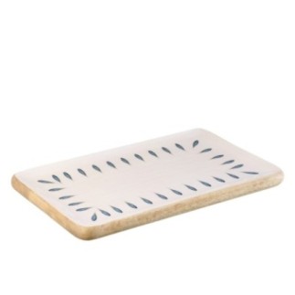 Bandeja retangular em madeira de manga branca e azul 40x25x2,5 cm
