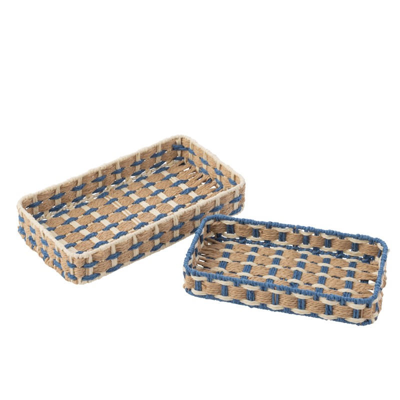 Conjunto de 2 tabuleiros decorativos retangulares em sisal bege 38,5 x 21,5 x 7 cm Conjunto de 2 tabuleiros decorativos retangulares em sisal bege 38,5 x 21,5 x 7 cm