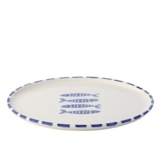 Assiette plate décoré poisson en céramique bleu 34x34x2.5 cm
