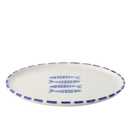 Assiette plate décoré poisson en céramique bleu 34x34x2.5 cm