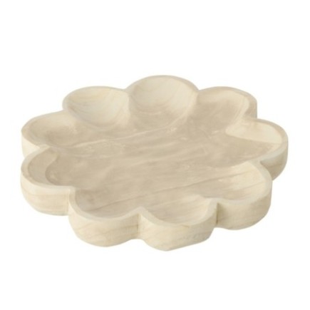 Vassoio decorativo con fiori in legno di paulownia bianco 38x7x38 cm