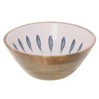 Ensaladera de madera de mango blanco y azul 30 x 30 x 12 cm